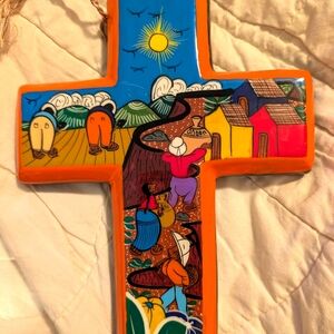 Colorful Hand-Painted Cross Decor